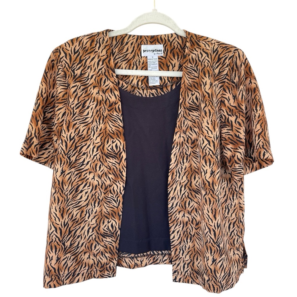 Vintage Perceptions Leopard Print Faux Inner Tank Short Sleeve Tee